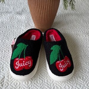 NWT Juicy Couture Black and Red Slippers with Cherry Design